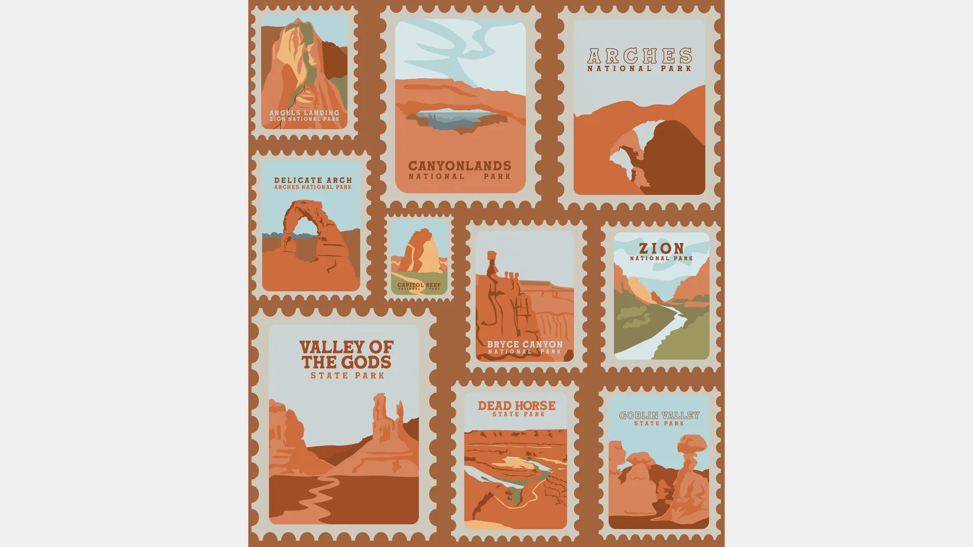 Postage stamp designs of Utah national and state parks