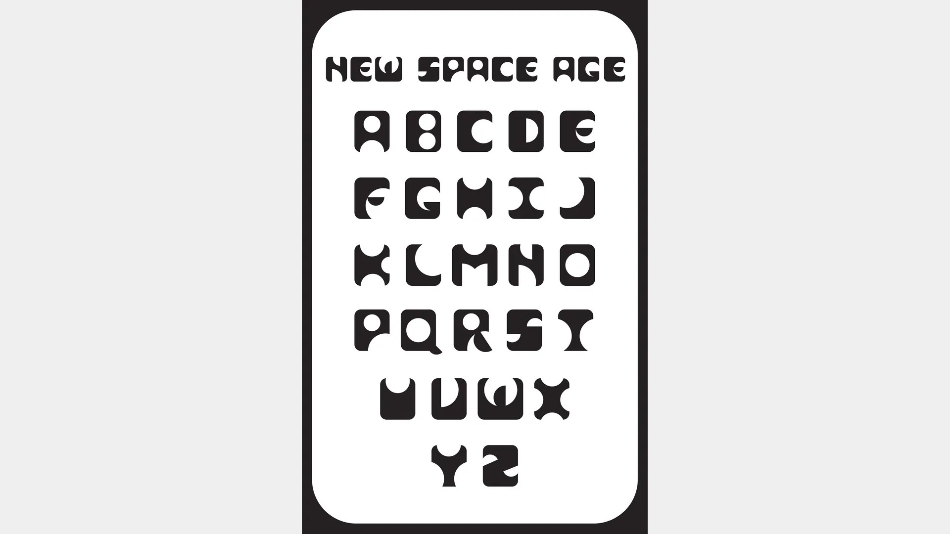 Black and white alphabet for the New Space Age typeface