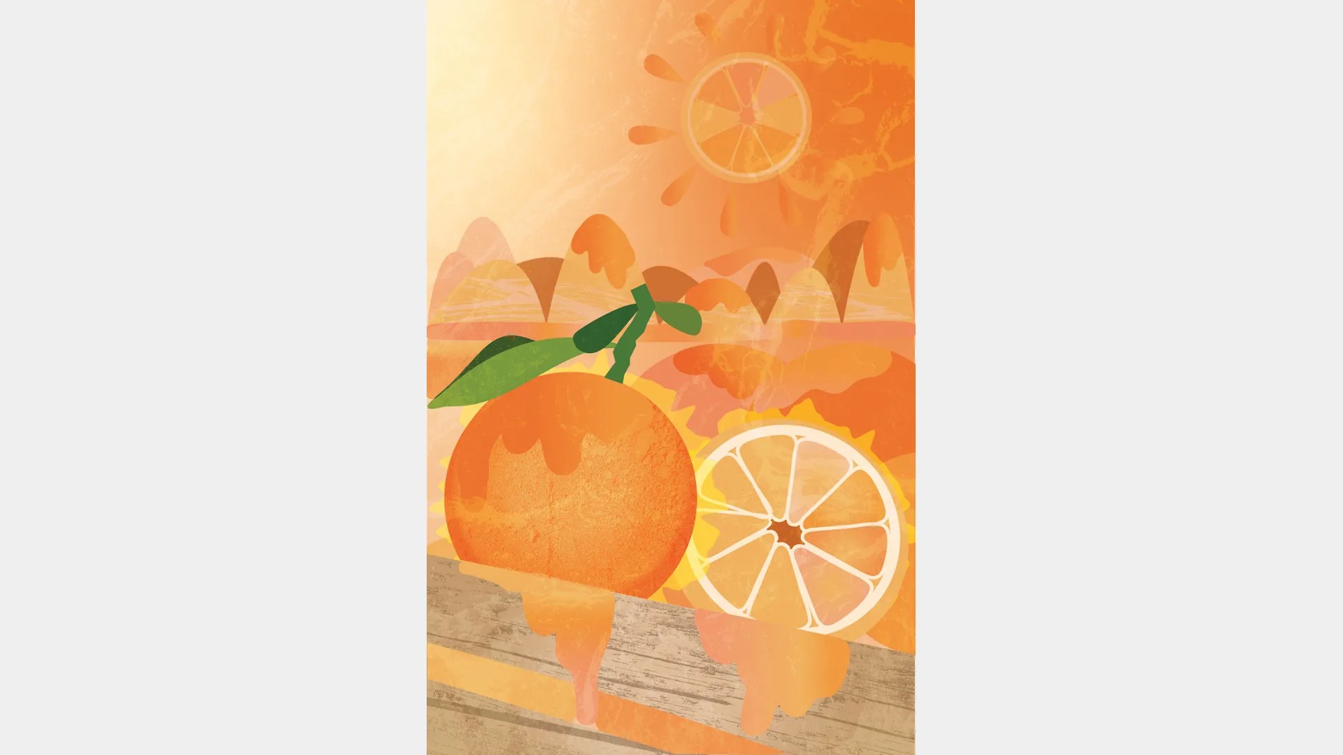 Digital illustration of oranges in warm sunlight