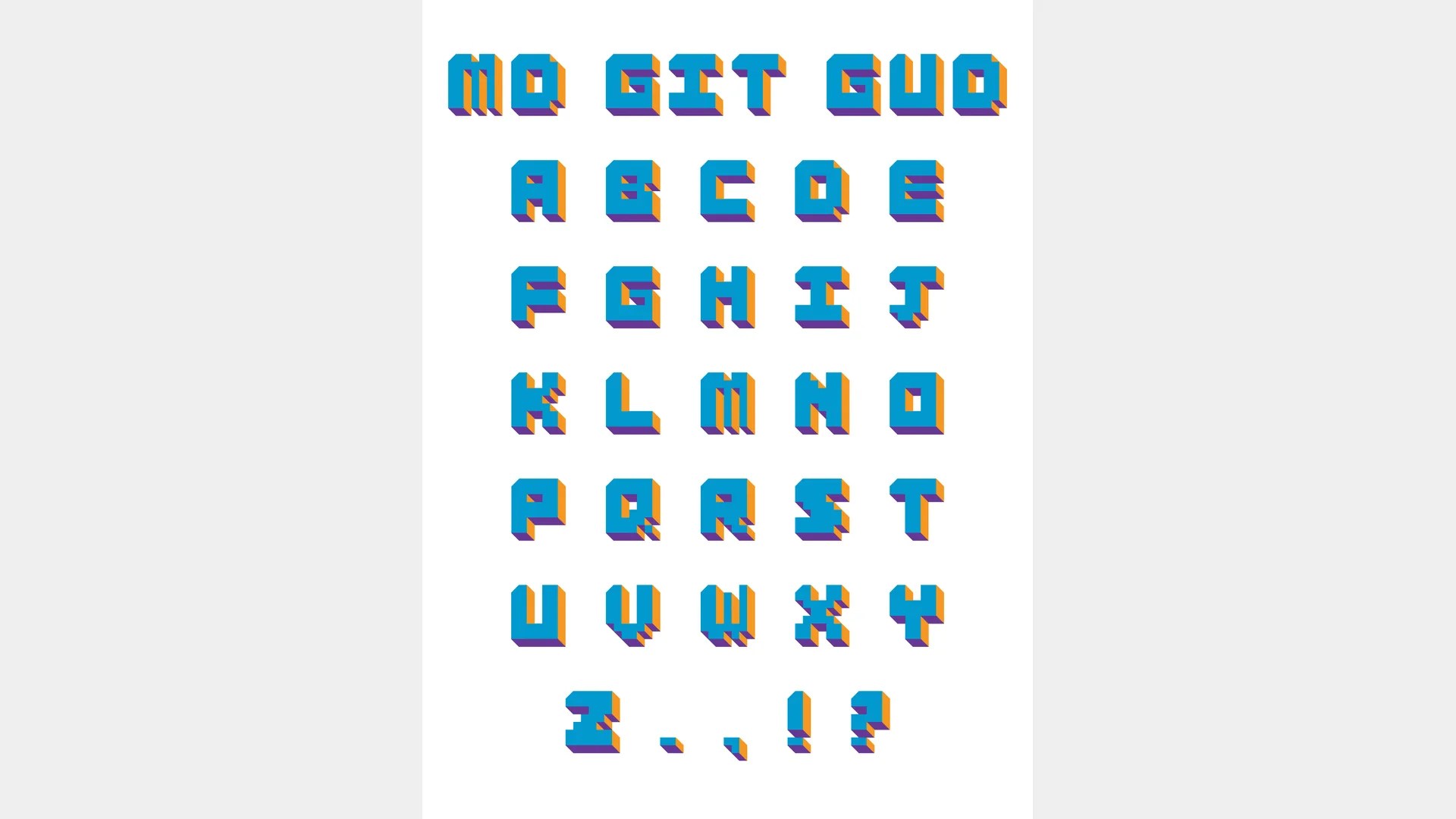 Blue and orange 3D block letter alphabet for the MD Git Gud typeface