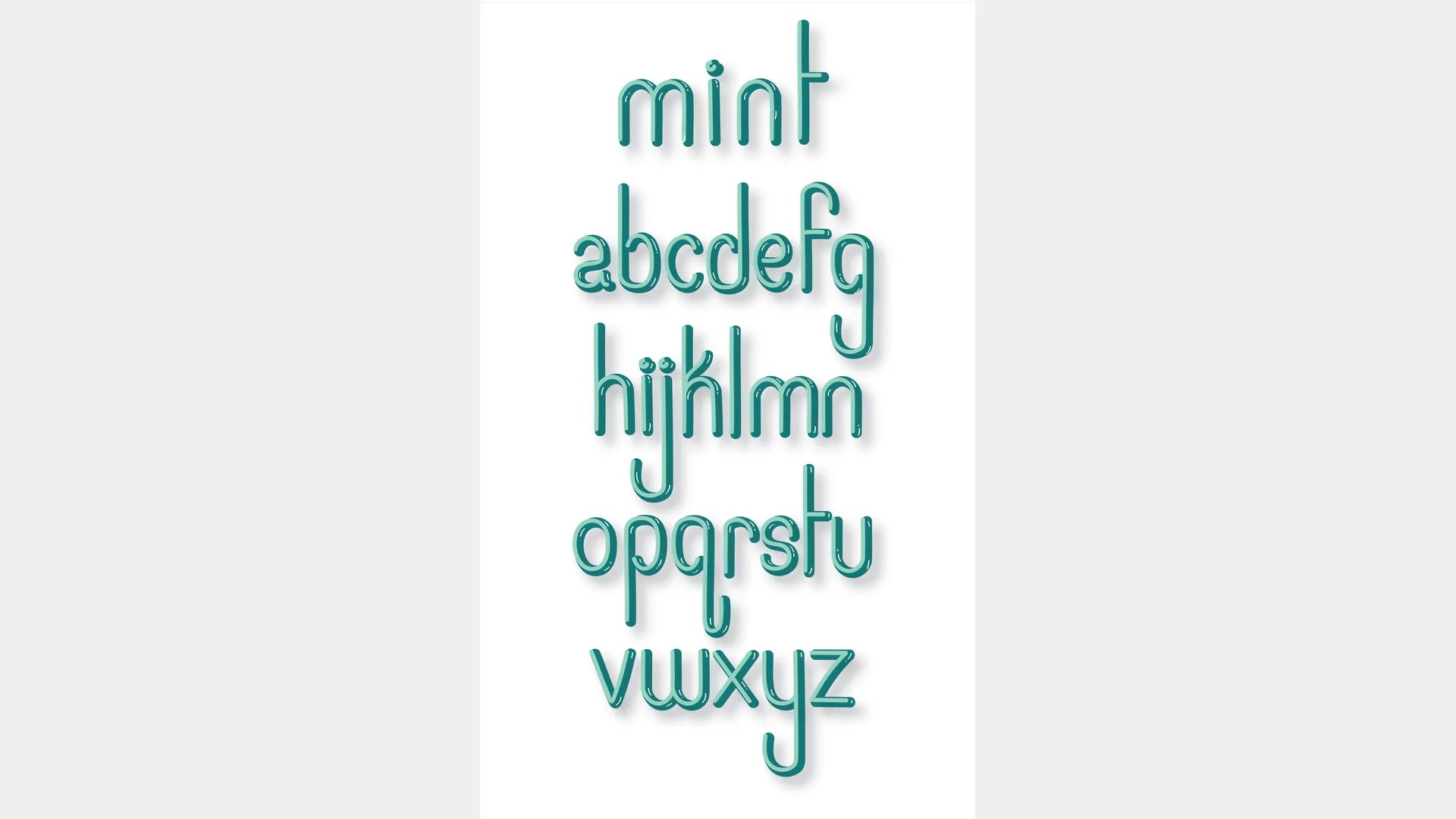 Teal lowercase alphabet for the Mint typeface